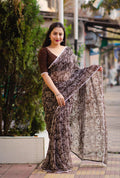 Coffee Poly Georgette Ethnic Motifs Saree with Unstitched Blouse - A2M | Grocsy