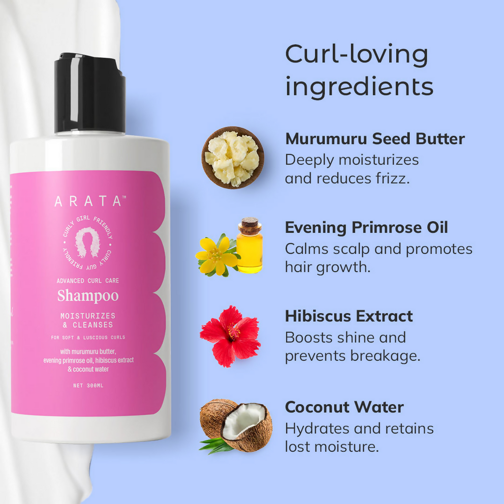 Arata Advanced Curl Care Hair Shampoo For Dry & Frizzy Hair - Murumuru Butter Evening Primrose Oil | Grocsy