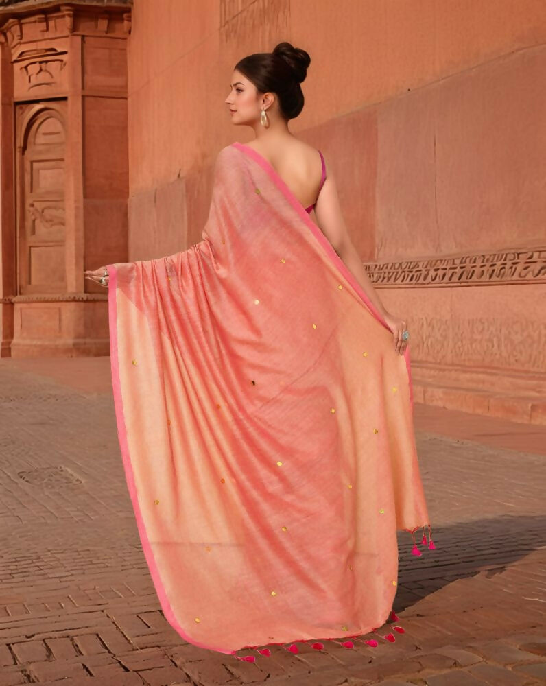 Joban Fashion Women Peach Trendy Cotton Saree | Grocsy
