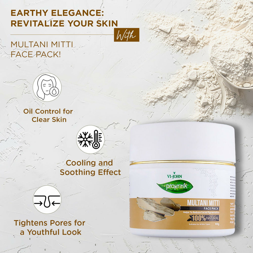 VI-JOHN Prakritik Multani Mitti Face Pack Controls Sebum Made With 100% Natural Bio Actives | Grocsy