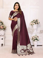 Anaita Dark Brown Banarasi Silk With Beautiful Gala Weaving Saree With Blouse | Grocsy