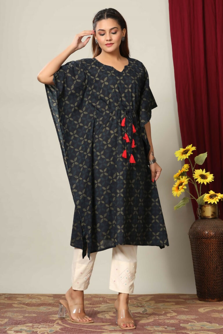 Miravan Women's Abstract Printed Cotton Kaftan Kurta | Grocsy