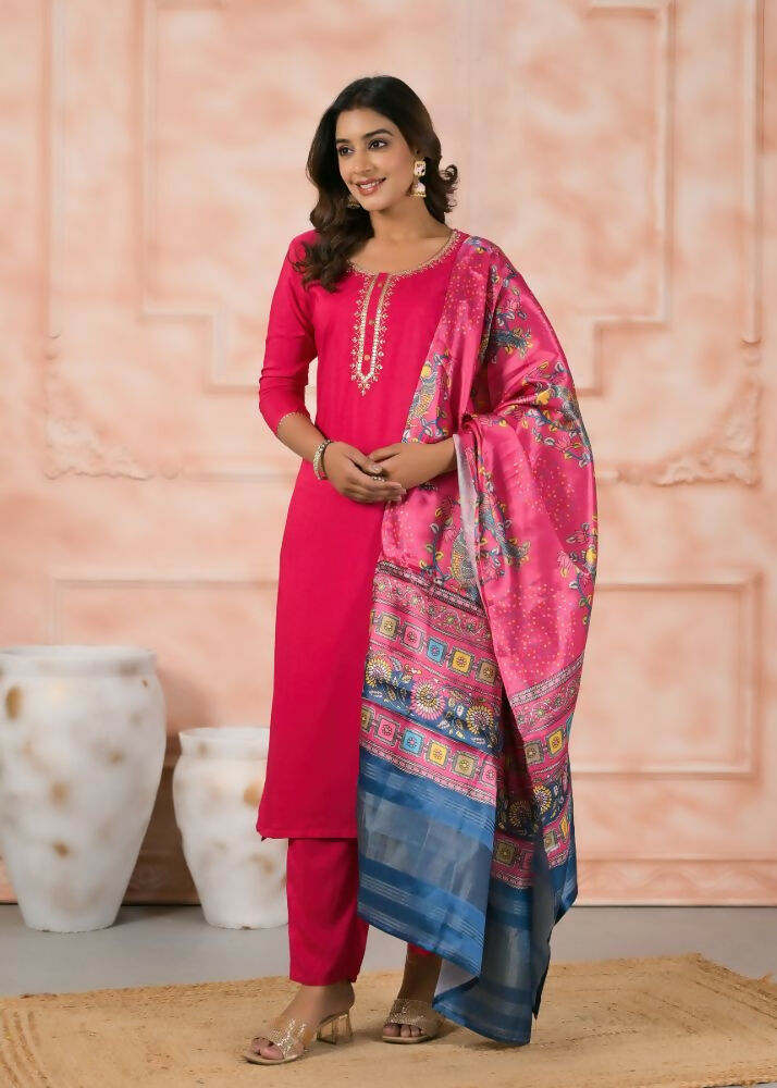 Ethnic Festive Wear Viscose Pink Stitched Suit With Dupatta - Anbazaar | Grocsy