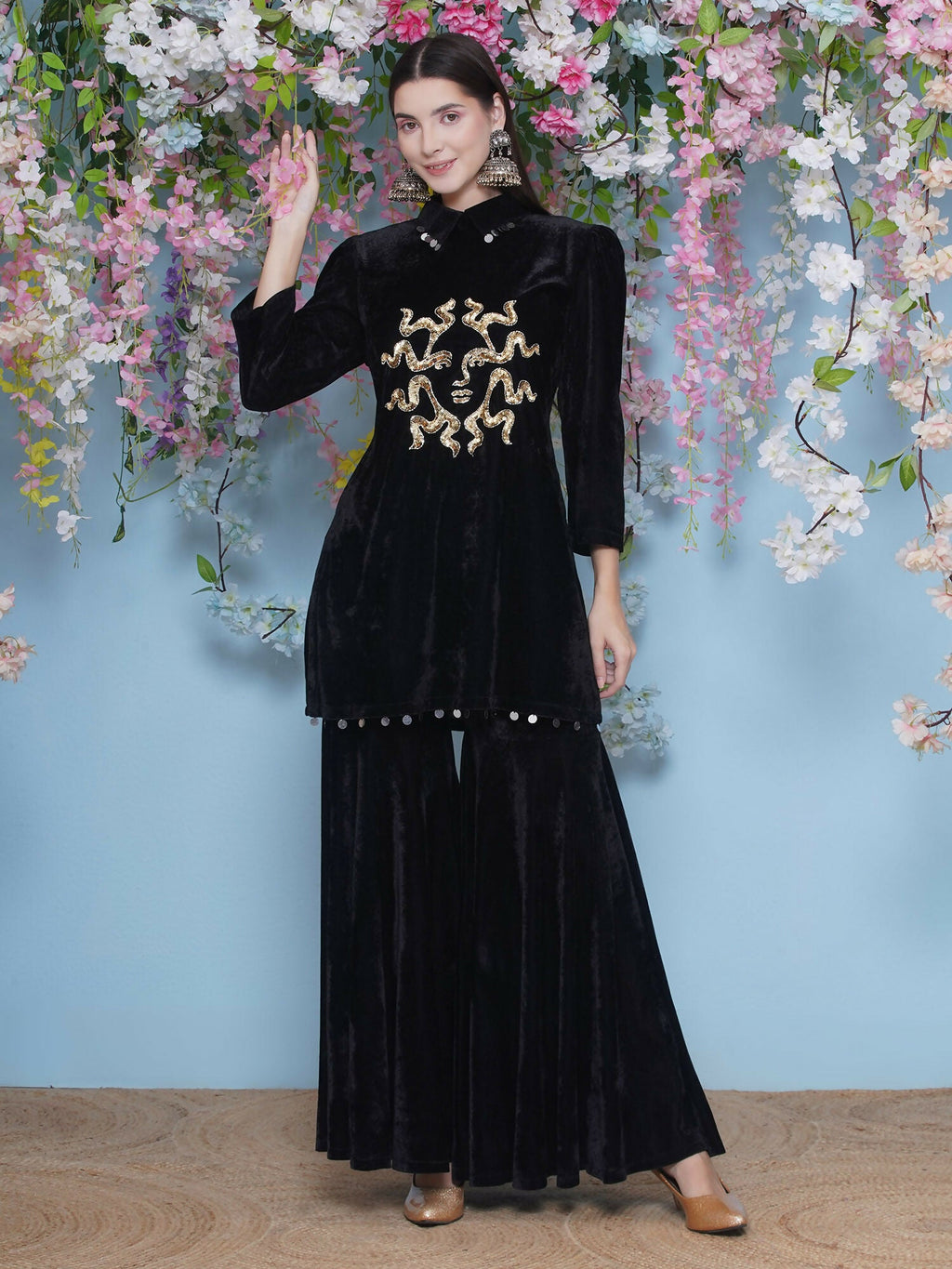 Joban Fashion Black Velvet Sharara Set | Grocsy