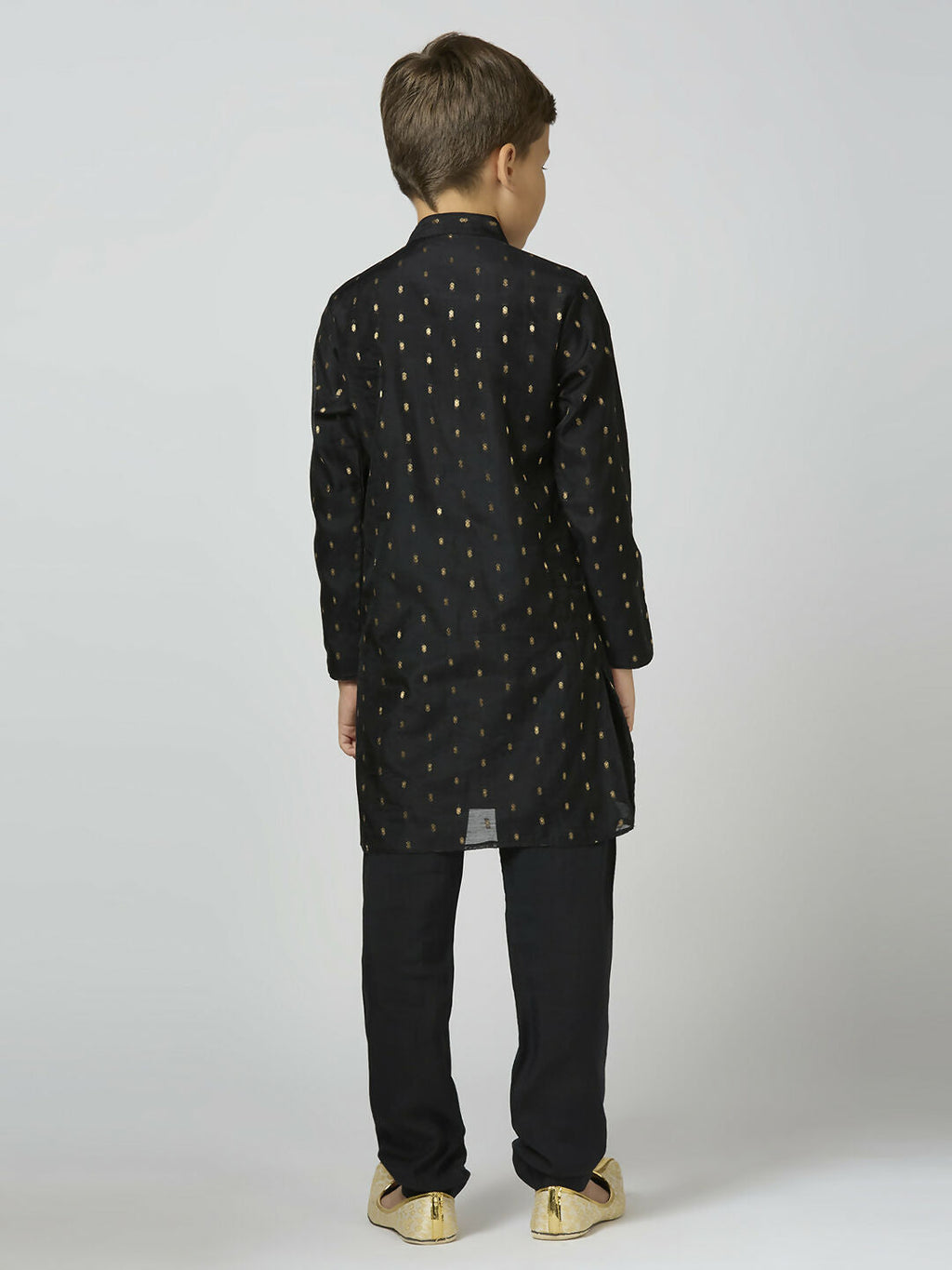 Joban Fashion Kids Island Full Sleeves Chanderi Kurta, Pyjama Set with Traditional Butta Work - Black | Grocsy