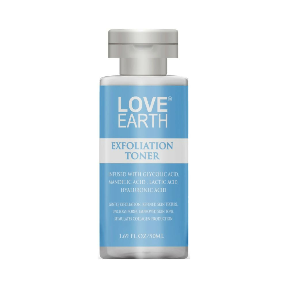 Love Earth Exfoliation Toner Infused With Glycolic Acid, Mandelic Acid, Lactic Acid, Hyaluronic Acid | Grocsy