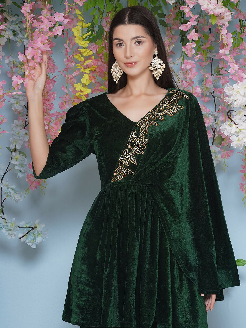 Joban Fashion Green Velvet Hand Embellished Set | Grocsy