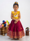 Teeya Creation New Trendy Designer Kids Girls Yellow & Red Silk Pichwai Cow Motif Lehenga Choli Set-Yellow | Grocsy