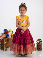 Teeya Creation New Trendy Designer Kids Girls Yellow & Red Silk Pichwai Cow Motif Lehenga Choli Set-Yellow | Grocsy