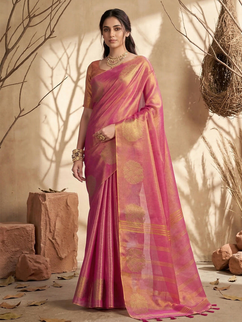 Shree Shyam Fashion Wine Tissue Silk Saree | Grocsy