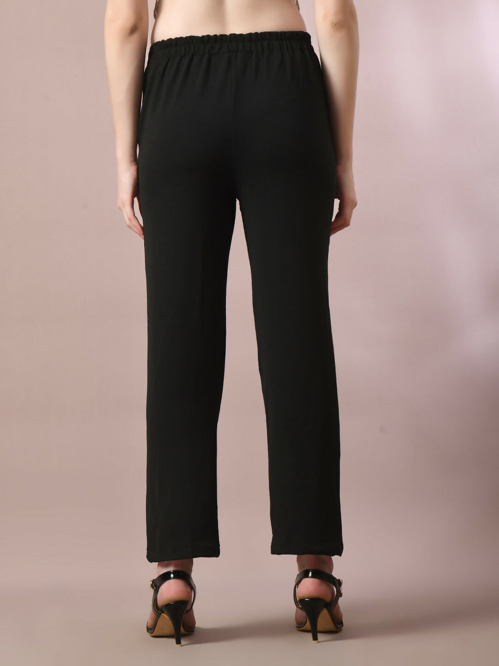 Myshka Women'sBlack Solid Party Straight Trousers | Grocsy