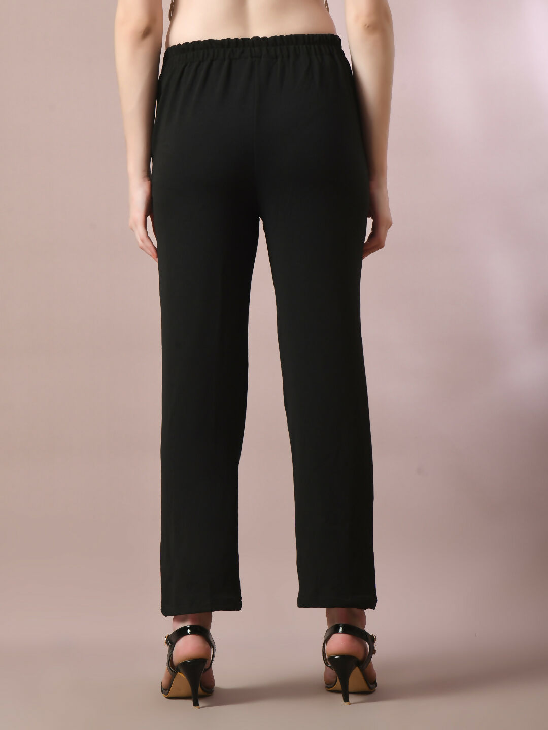 Myshka Women'sBlack Solid Party Straight Trousers | Grocsy