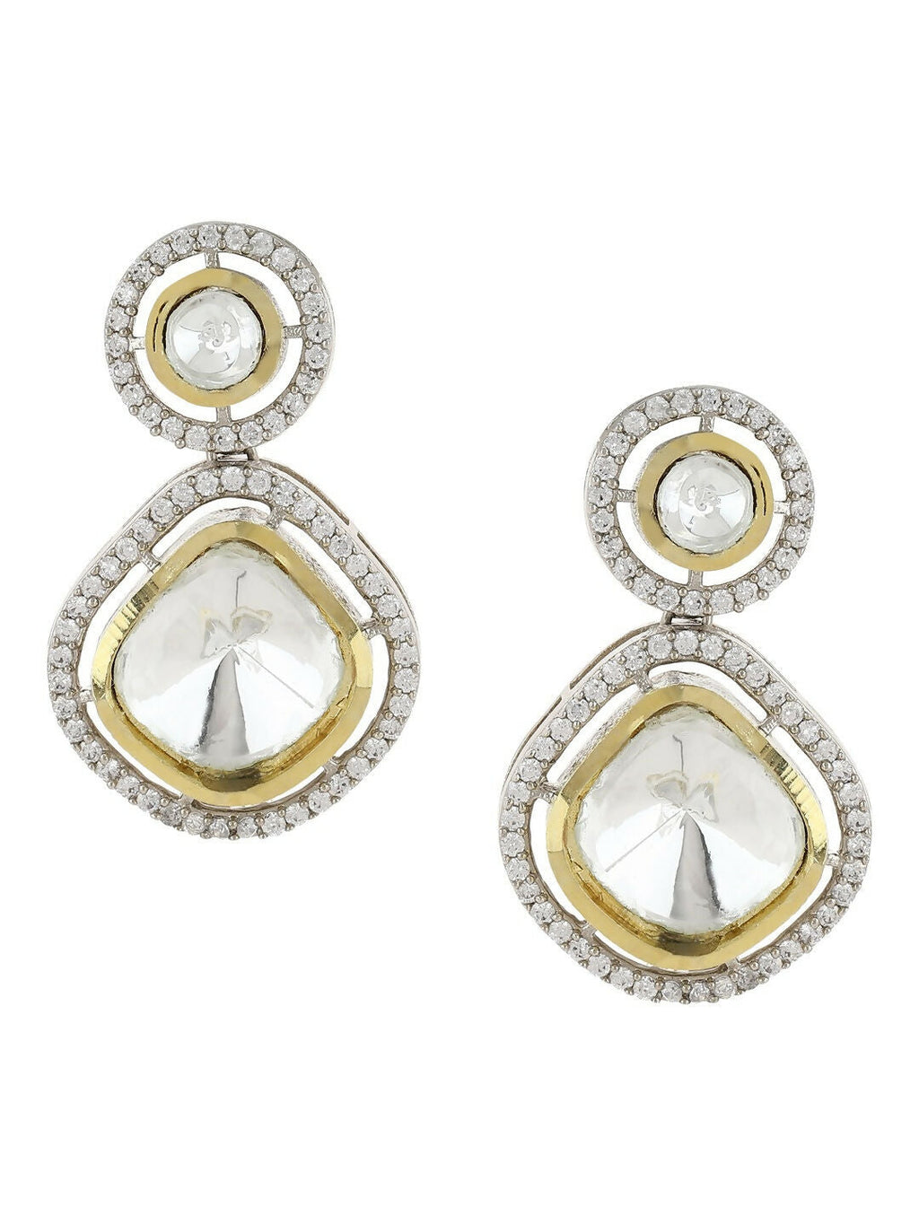 Clear Stone Kundan Earrings with Diamond Detailing- Ruby Raang | Grocsy