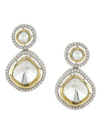 Clear Stone Kundan Earrings with Diamond Detailing- Ruby Raang | Grocsy
