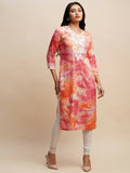 Pink Poly Rayon Tie dye Printed Straight Kurta - Samira | Grocsy