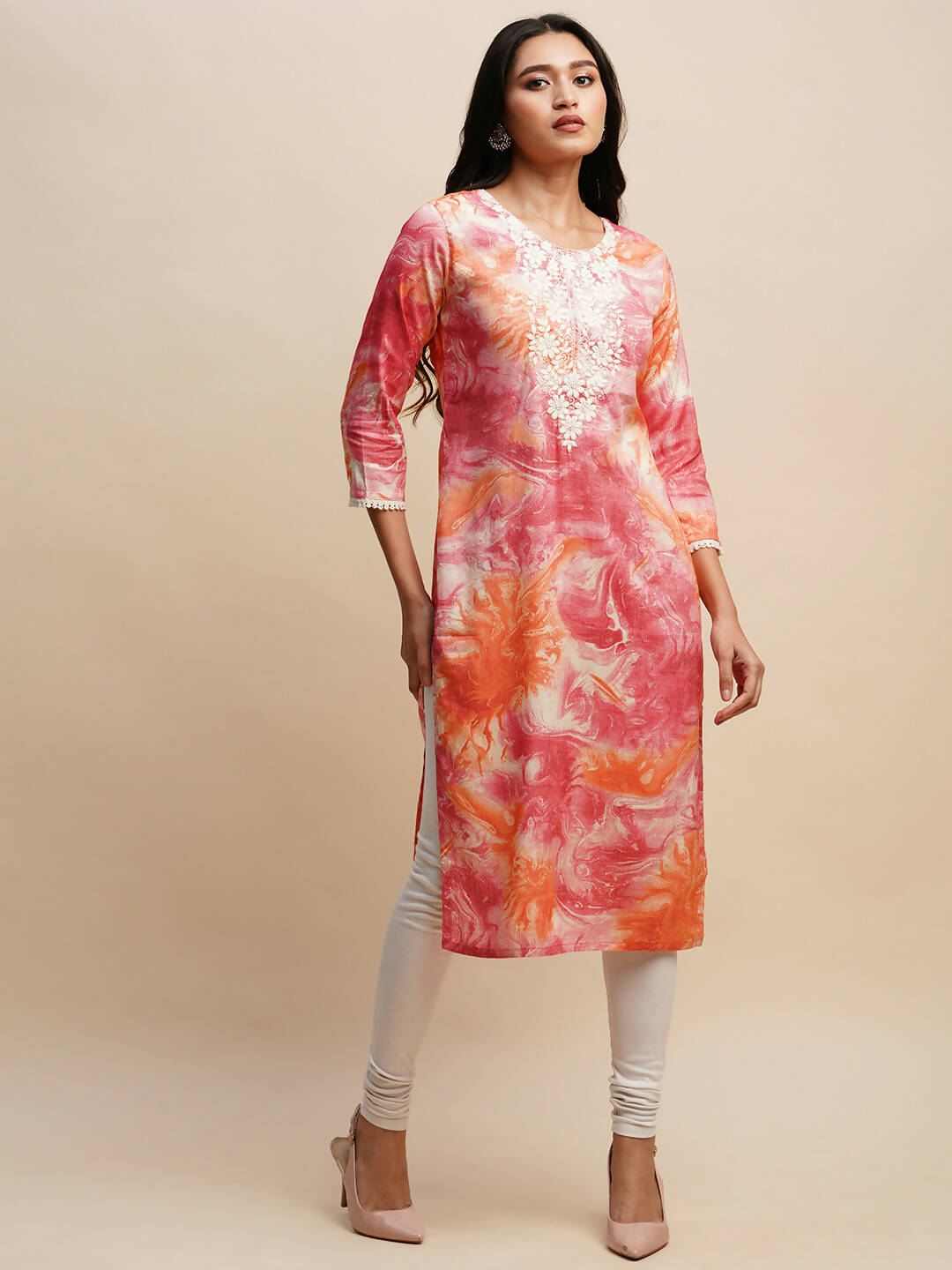 Pink Poly Rayon Tie dye Printed Straight Kurta - Samira | Grocsy