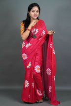 Exclusive Collection Red Pure Cotton Saree With Sunflower Design | Grocsy