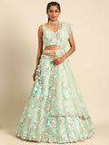 House of Panchhi Sea Green Net Sequins and Zarkan embroidery Lehenga choli & Dupatta | Grocsy