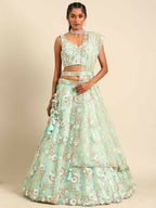 House of Panchhi Sea Green Net Sequins and Zarkan embroidery Lehenga choli & Dupatta | Grocsy
