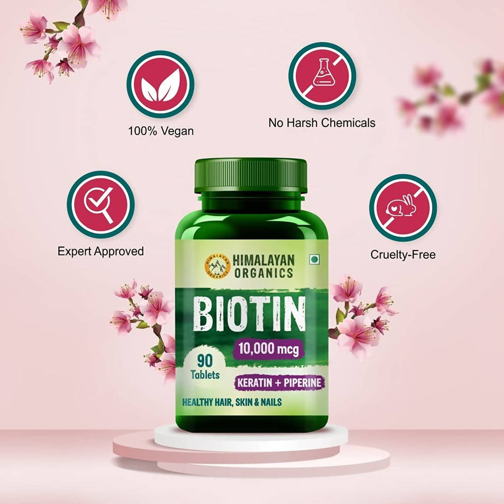 Himalayan Organics Biotin 10000 Mcg with Keratin + Piperine Tablets | Grocsy