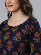 Vamika Printed Rayon Navy Blue Party Wear/Casual Wear Kurta Set/Suit | Grocsy