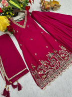 Teeya Creation Womens New Stylish Moti Beads With Cording Sequence Thread Embroidery Work Pink Kurta Set | Grocsy