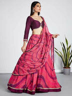 House of Panchhi Rose Organza Siroski Stone Work Leheriya Print Lehenga Choli & Dupatta | Grocsy