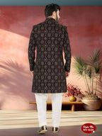 Joban Fashion Men's Marron Base Straight Velvet Thread And Sequence Embroidary All Over Indo-Western Kurta Set | Grocsy