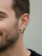 NVR Men's Gold Plated Geomatric Shaped Hoop Earrings | Grocsy