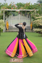Teeya Creation Multi Colour Reyon Silk Gamathi Work Navratri lehenga Choli | Grocsy