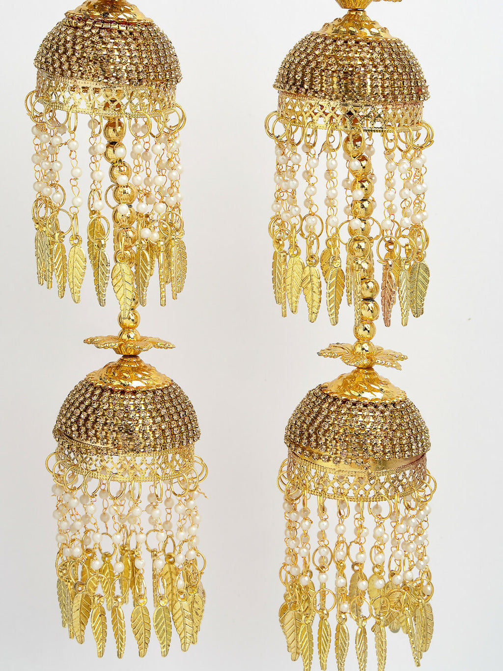 NVR Women's Pack Of 2 Gold-Polished Stone Studded Bridal Layered Kaleera Sets