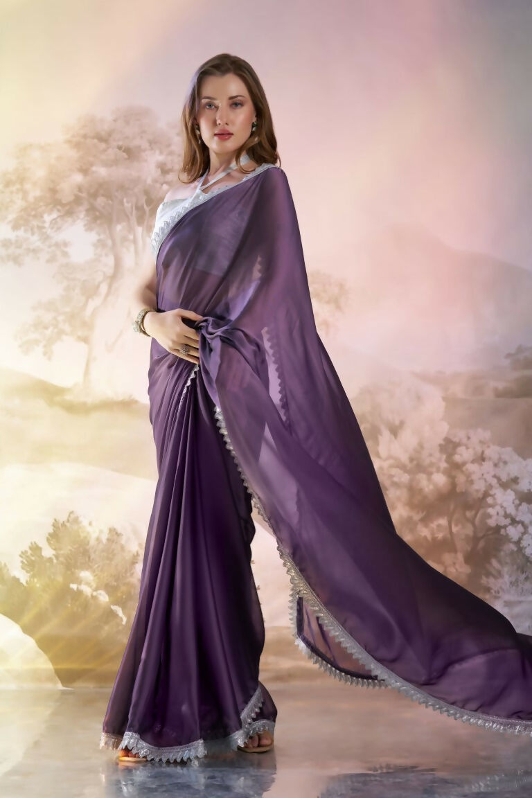 Lavender Satin Rangoli Solid Fancy Designer Saree - Nafisa | Grocsy