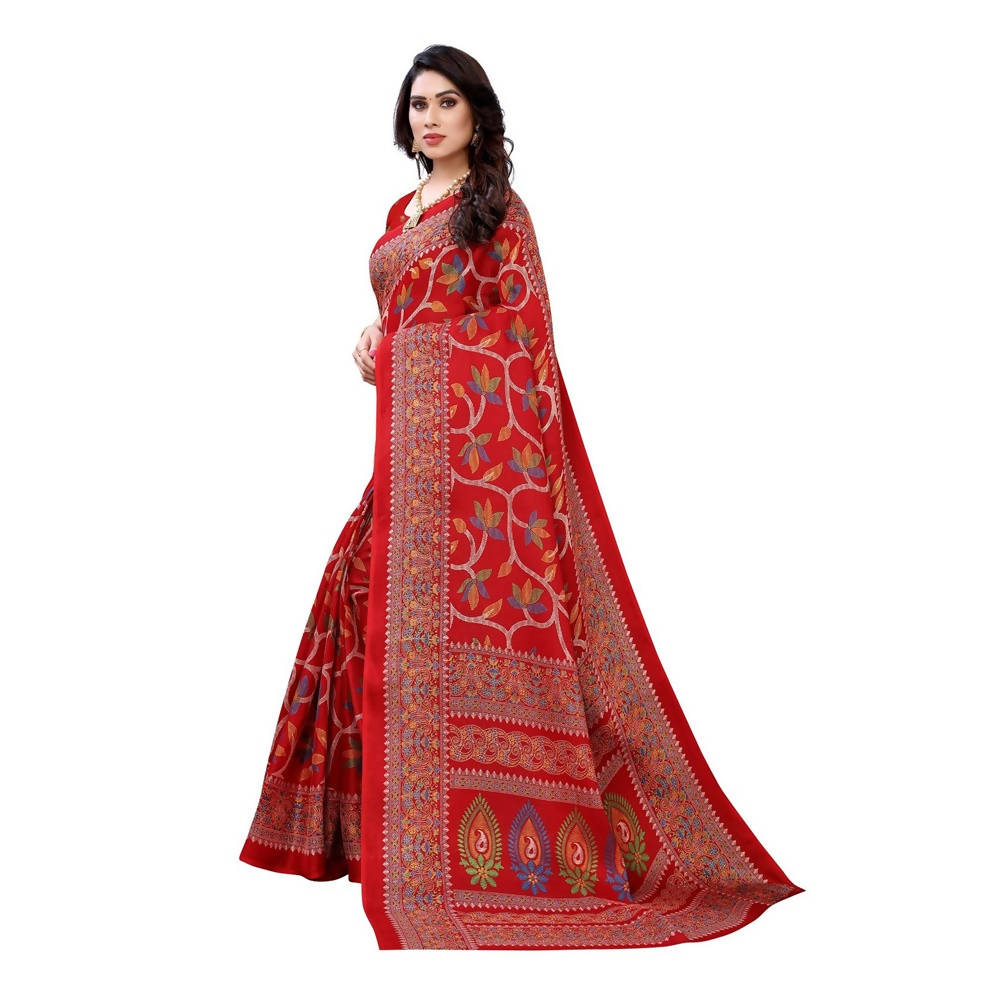 Vamika Printed Jute Silk Red Saree (Rishika Red) | Grocsy