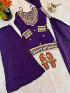 Teeya Creation New Trendy Stylish Real Mirror Work With Lace Border Purple Kurta Set | Grocsy