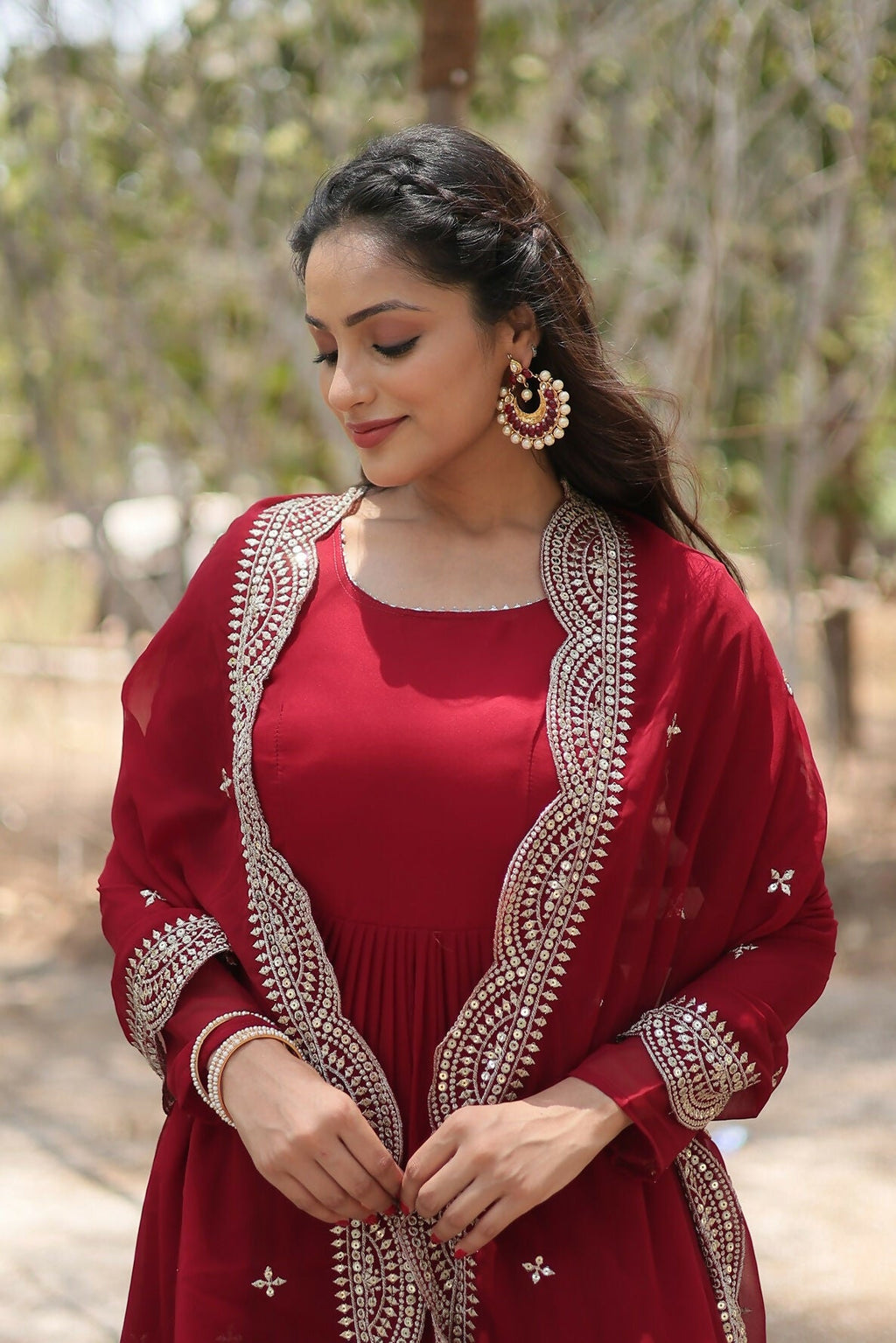 Joban Fashion Maroon Georgette Sequence Embroidery Work Kurta Set | Grocsy