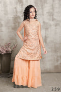 Kids Wedding Designer Orange Fox Georgette Sharara Suit - Aaradhna | Grocsy