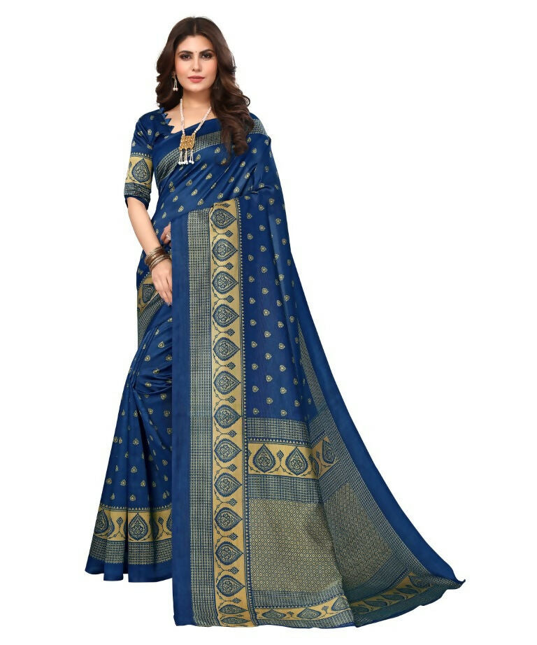 Vamika Blue Printed Art Silk Saree | Grocsy