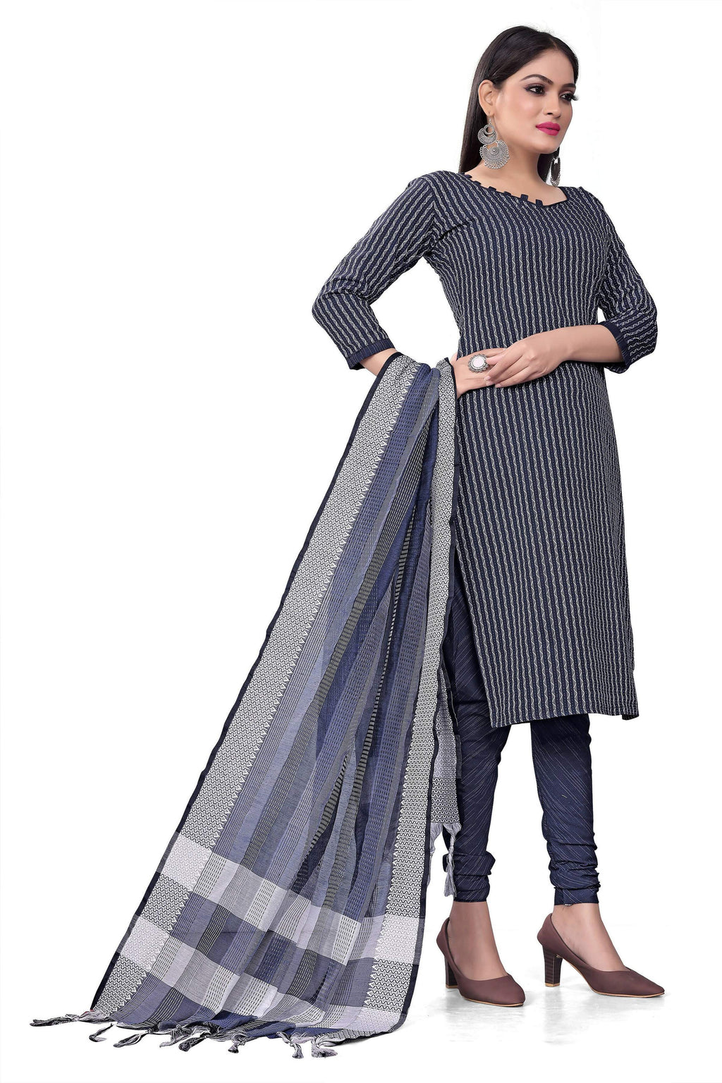 Blue Cotton Jacquard Woven Unstitched Dress Material - Amara | Grocsy
