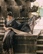 DEIANA'S Beautiful Designer Golden zari Soft Lichi Silk Saree - Black | Grocsy