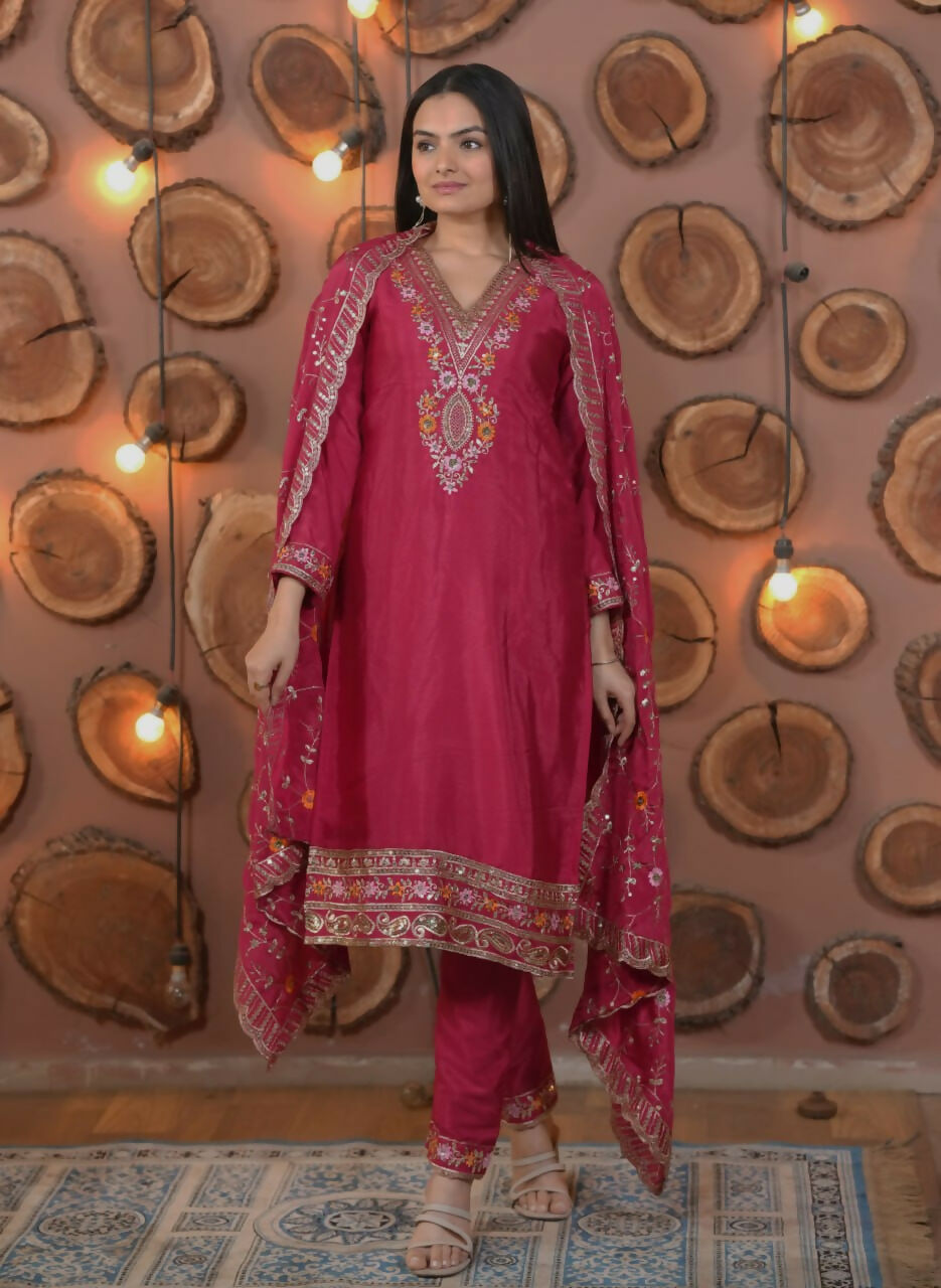 Teeya Creation Rani Color Chinon Silk Functional Wear Trending Kurti | Grocsy