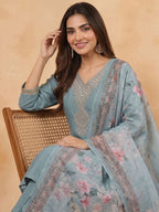 Janasya Sage Straight Rayon Top, Bottom & Dupatta | Grocsy