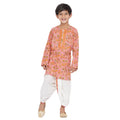 Little Bansi Boys Bengali Kantha work floral kurta & Dhoti - Pink & White | Grocsy