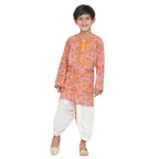 Little Bansi Boys Bengali Kantha work floral kurta & Dhoti - Pink & White | Grocsy