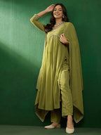The52 Women's Beautiful Georgette Fabric Embroidery Work Straight Kurta Pant and Dupatta Set | Grocsy