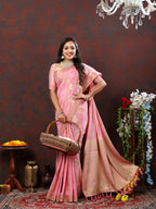 Lorenvalley Fashion Pink Cotton Woven Design with Zari Weaving Design Saree | Grocsy