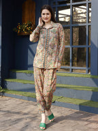 Orange & Green Rayon Paisley & Floral Printed Top with Matching Bottom - Eesha | Grocsy