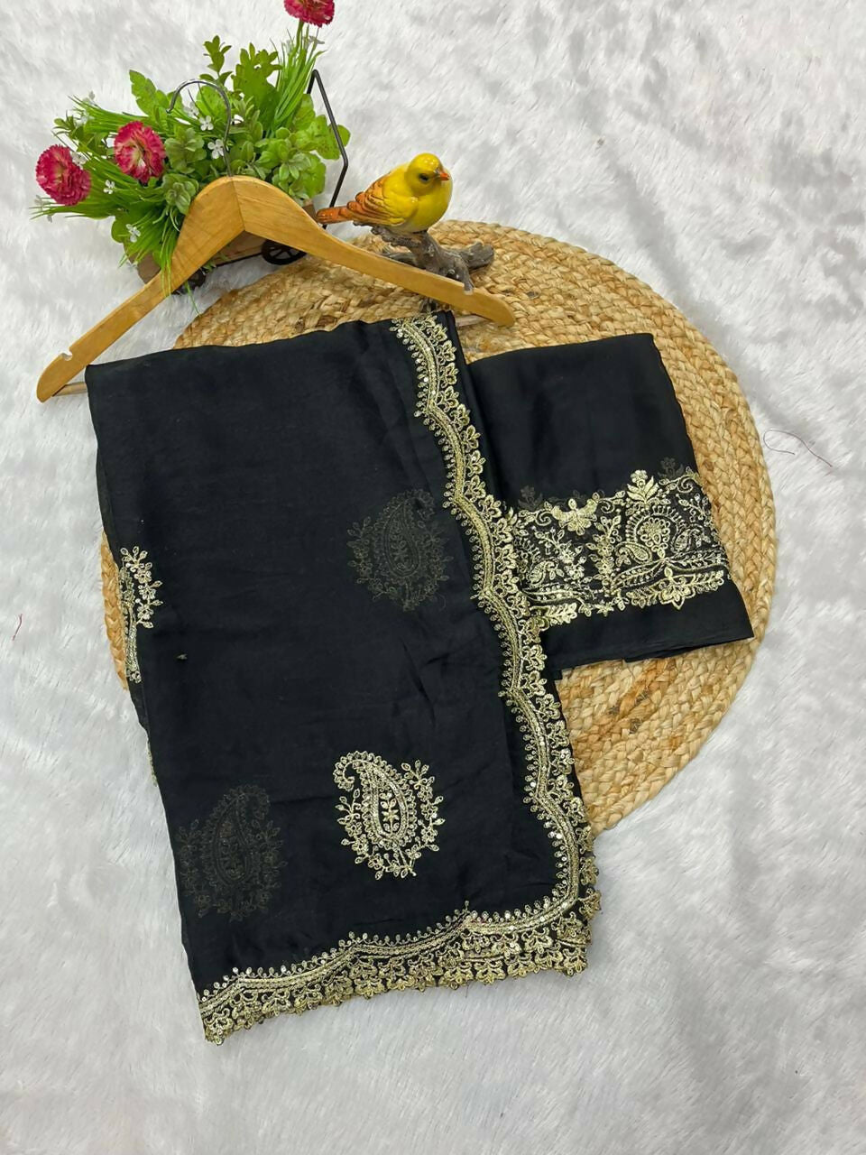 Joban Fashion Black Rangoli Crush Silk Party Wear Sarees | Grocsy