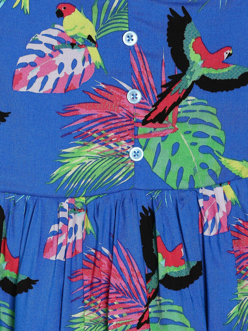 Manet Girls Cotton String Tie Frock Parrot Printed - Blue | Grocsy
