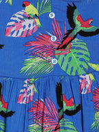 Manet Girls Cotton String Tie Frock Parrot Printed - Blue | Grocsy