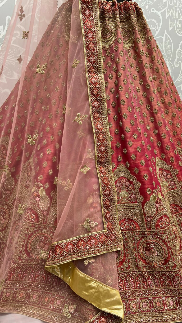 Jyoti Fashion Women's Red Bridal Net Fancy Dori & Sequins Multi Thread Embroidered with Diamond Work Wedding Lehenga Choli | Grocsy